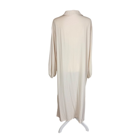 Mango MNG Womens Midi Kaftan Shirt Dress Beige V-Neck Long Sleeve Size 6 - Picture 4 of 9